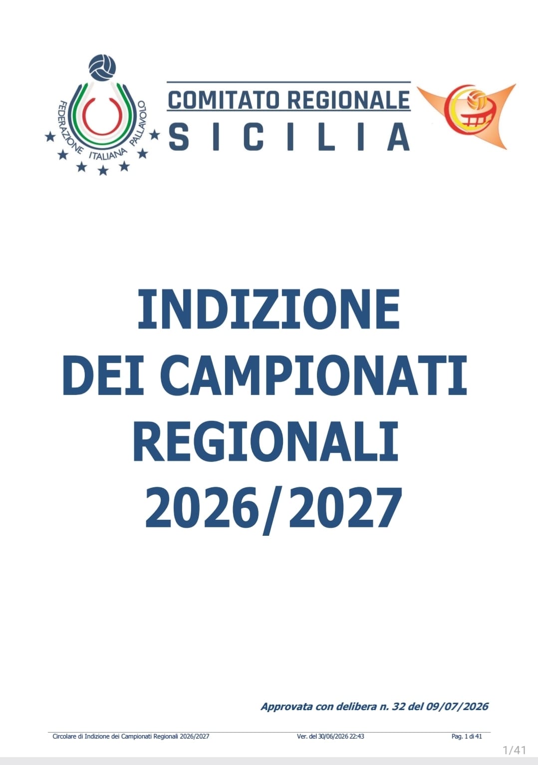 Indizione Campionati Regionali Stagione Sportiva 2026/2027 Aggiornata al 28 Settembre